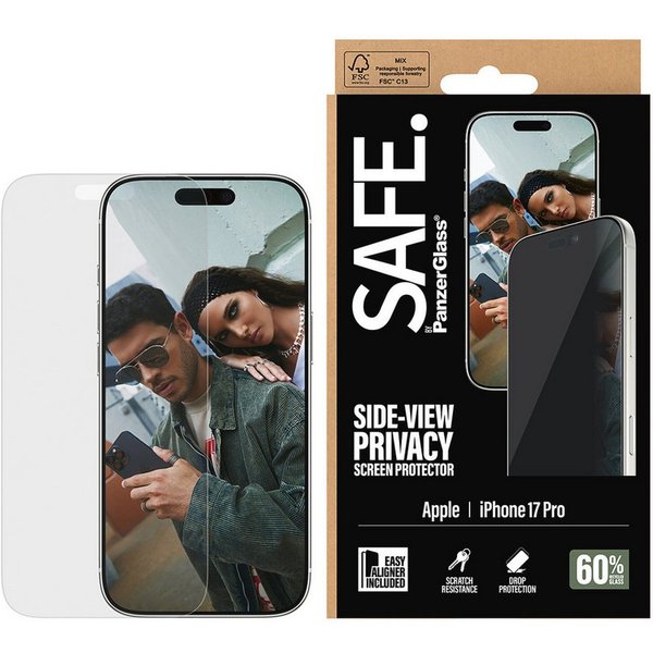 SAFE by PanzerGlass Displayschutzglas Side-View Privacy Screen Protector für Apple iPhone 17 Pro, Displayschutzfolie, Schutzfolie, Bildschirmschutz, kratz- & st