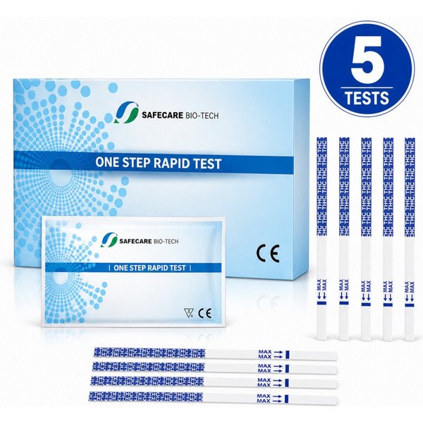 Safecare Bio-Tech Drogen-Schnelltest 5 Cannabis THC Schnelltest Selbsttest Drogentest Marijuana Urin, 1 Messparameter, Urintest, 5-tlg., THC-Schnelltest, Selbst