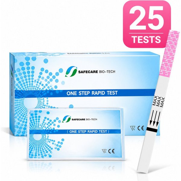 Safecare Bio-Tech Ovulationstest 25 Ovulationstest - Fruchtbarkeitstest Für Frauen, 25mlu/ml, Striefentest für Urin Luteinisierendes Hormon (LH), 25-tlg., Ovula