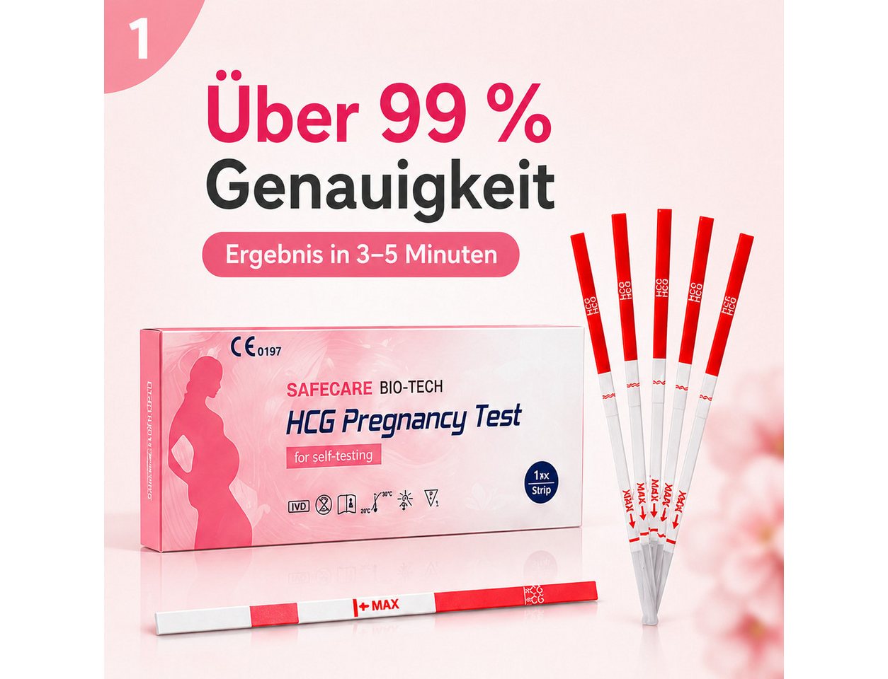 Safecare Bio-Tech Schwangerschaftstest Früh Schwangerschaftests SST - 99% Ergebnisse in 3-5 Minuten, Teststreifen, 50-tlg., Schnelles Ergebnis, einfache Handhab – Bild 2 von 5