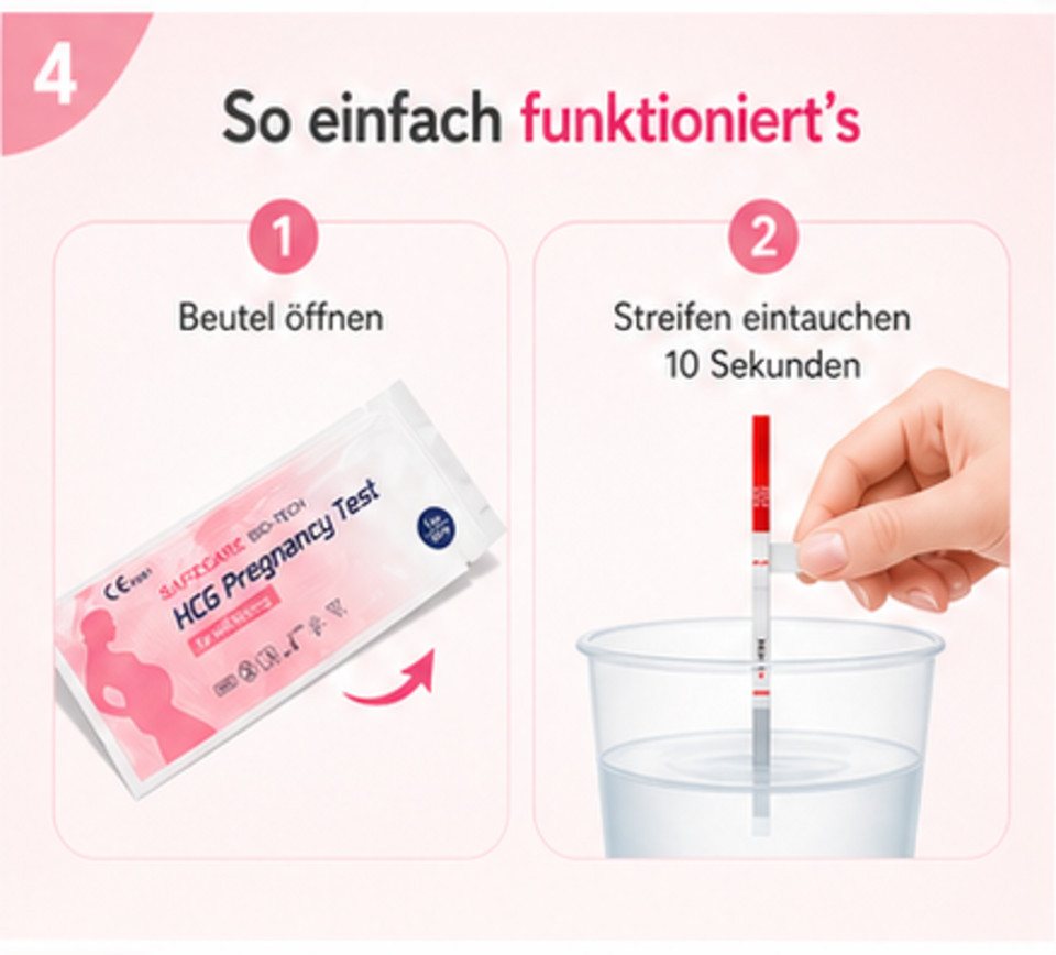 Safecare Bio-Tech Schwangerschaftstest Früh Schwangerschaftests SST - 99% Ergebnisse in 3-5 Minuten, Teststreifen, 50-tlg., Schnelles Ergebnis, einfache Handhab – Bild 5 von 5