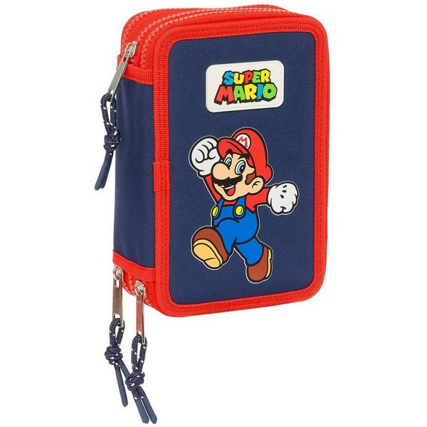 safta Federmäppchen Super Mario - Mäppchen Federmappe, 36 Teile, 3-fach gefüllt, (36-tlg., Jungen), Reißverschluss