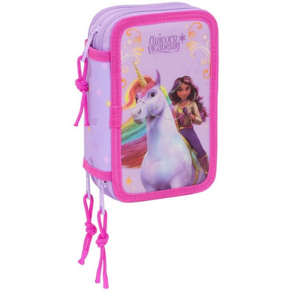 safta Federmäppchen Unicorn Academy - Mäppchen Federmappe, 37 Teile, 3-fach gefüllt, (37-tlg., Mädchen), Reißverschluss