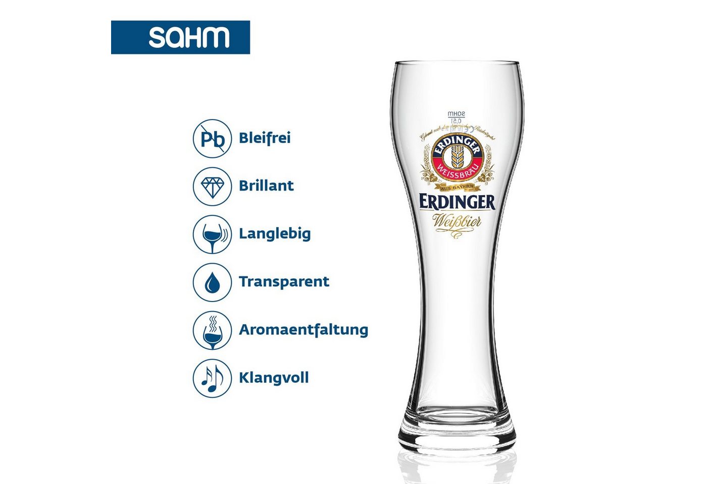 SAHM Bierglas Original ERDINGER Weizenbierglas 0,5 l Set - 6 Weizenbiergläser 0,5 l, Edles Glas, 100% recycelbar – Bild 4 von 5