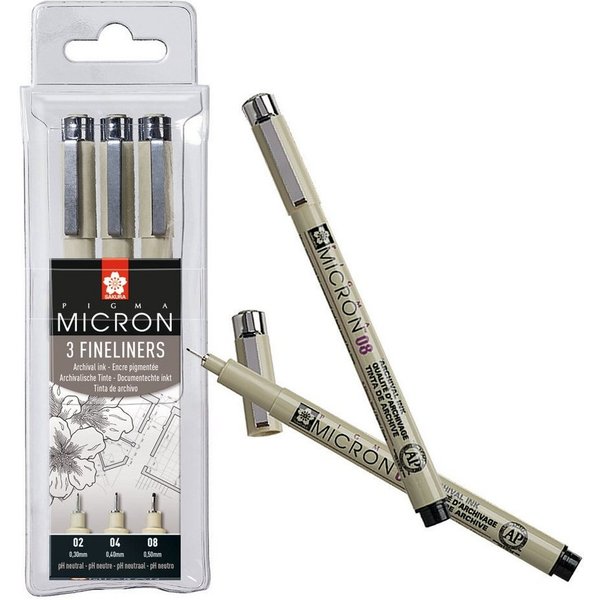 Sakura Fineliner Pigma Micron Etui, 3er-Set