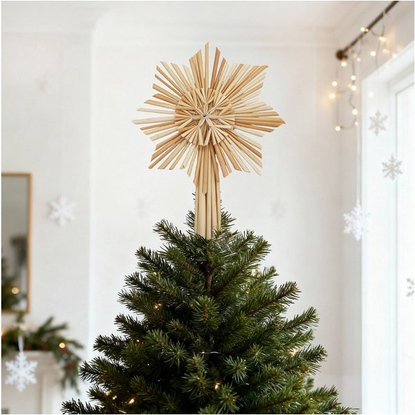 Salcar Christbaumspitze 24,5 cm Stern Christbaumspitze aus Stroh Weihnachtsbaumspitze Stern