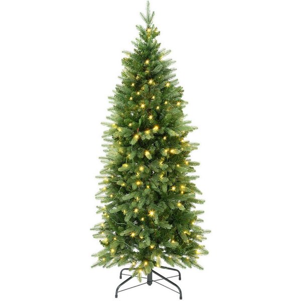 Salcar Künstlicher Weihnachtsbaum Schmal Weihnachtsbaum mit Beleuchtung Tannenbaum Bleistift Kunstbaum, Tanne, 120 cm mit 476 Spitzen (276 PE & 170 PVC) und 100
