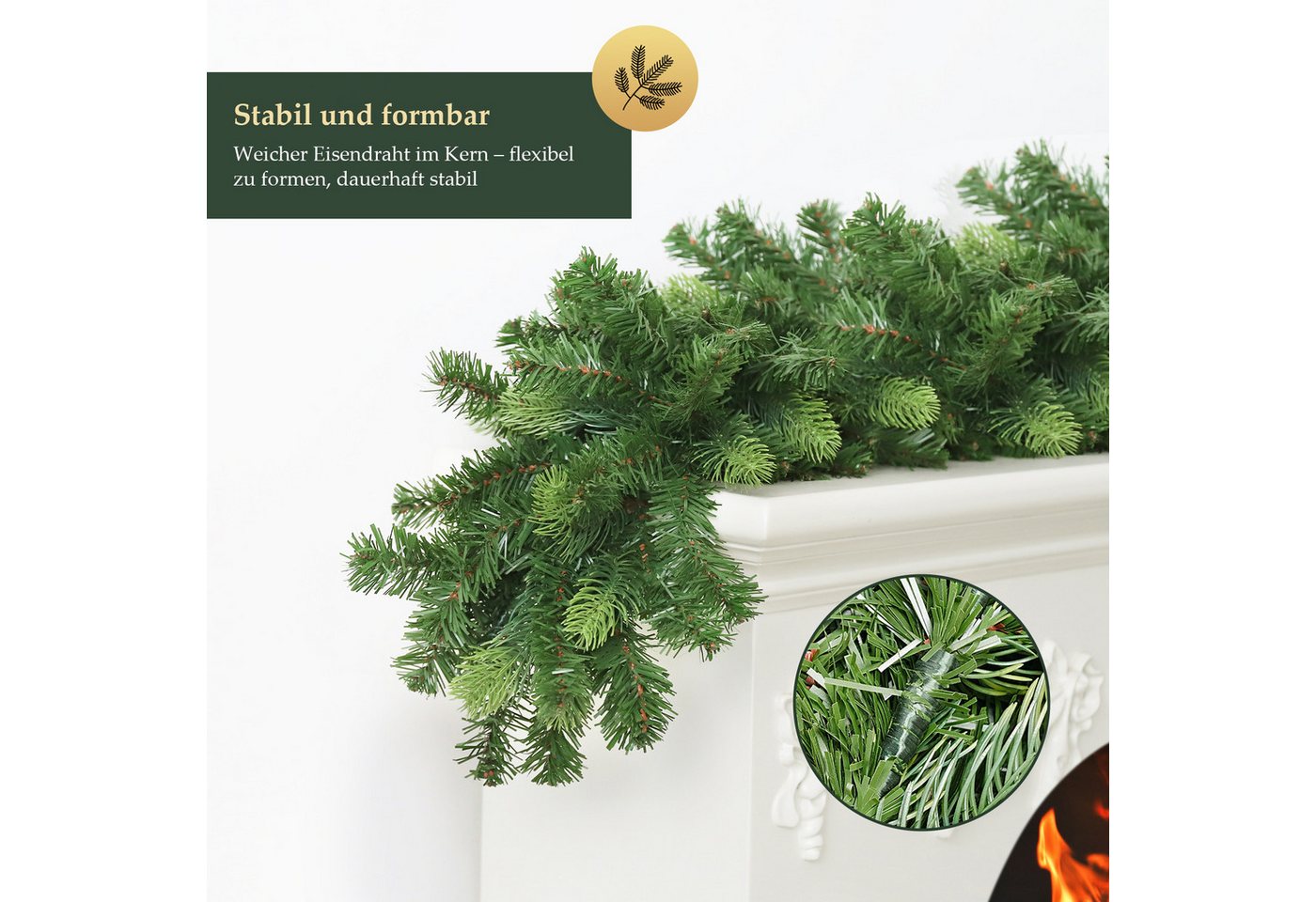 Kunstgirlande 1,8 m 3 m 5 m Weihnachtsgirlande Außen Tannengirlande Spritzguss, Salcar, 1,8 m, zweifarbig mit hellgrünen Spitzen, 160 Zweige (50 PE + 110 PVC) – Bild 3 von 5