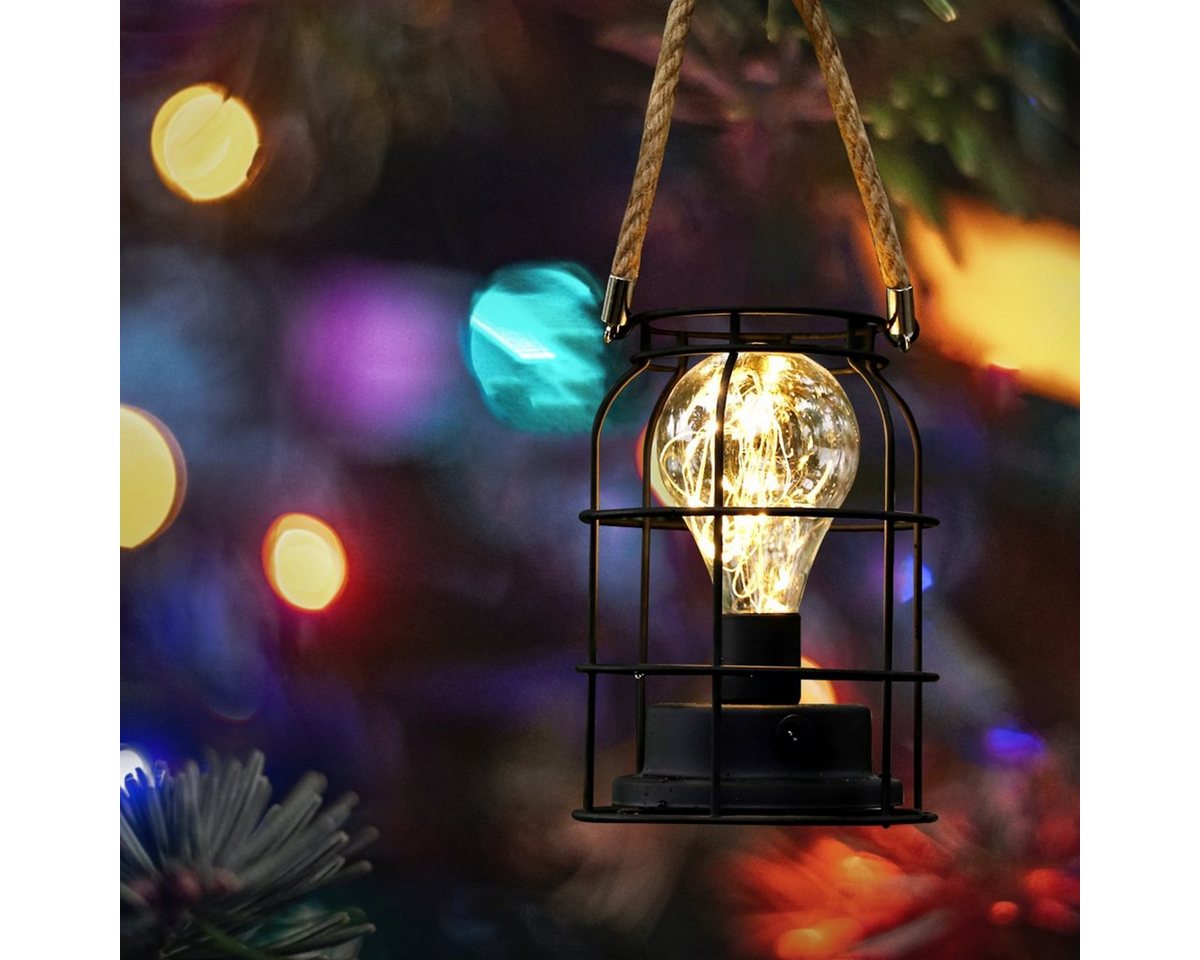Salcar LED Laterne Dekolicht, Retro Dekolaterne, batteriebetrieben & USB, mit Tragegriff, Warmweiß, Garten-Deko, Weihnachtsdeko, zum Hängen oder Stellen, Warmwe – Bild 4 von 5