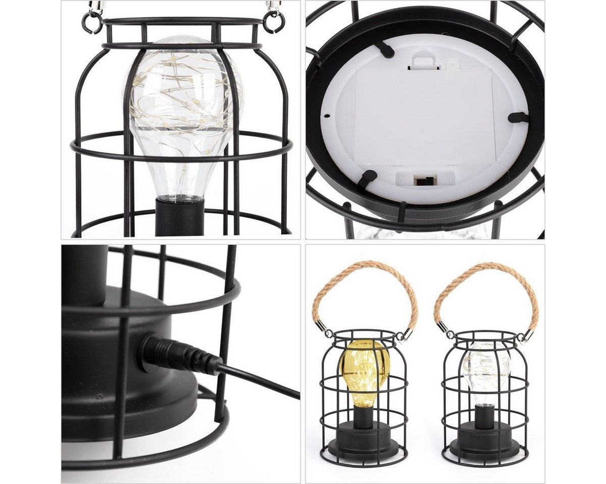 Salcar LED Laterne Dekolicht, Retro Dekolaterne, batteriebetrieben & USB, mit Tragegriff, Warmweiß, Garten-Deko, Weihnachtsdeko, zum Hängen oder Stellen, Warmwe – Bild 5 von 5