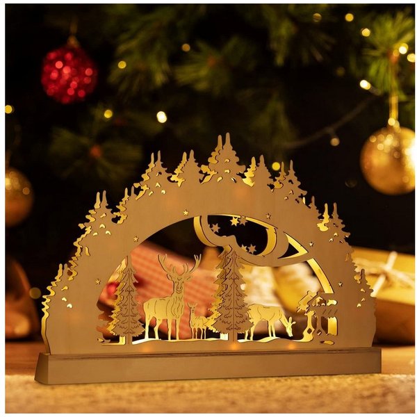 Salcar LED Lichterbogen LED Schwibbogen Weihnachten Lichterbogen Batterie Weihnachtsdeko Innen, Dekoration aus Holz für Advent und Weihnachten mit 10 LEDs in Wa