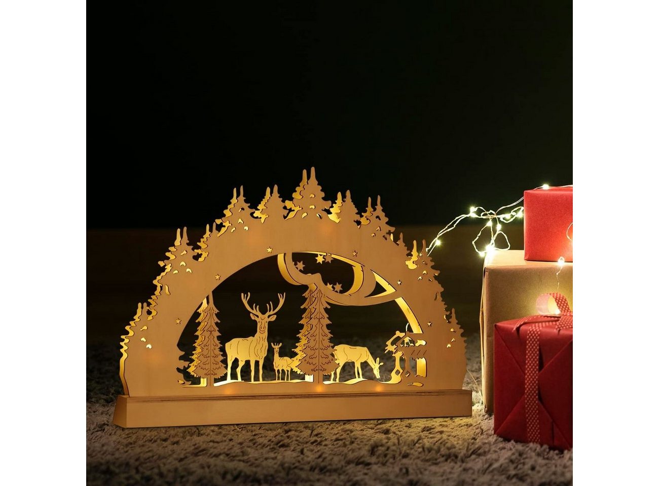 Salcar LED Lichterbogen LED Schwibbogen Weihnachten Lichterbogen Batterie Weihnachtsdeko Innen, Dekoration aus Holz für Advent und Weihnachten mit 10 LEDs in Wa – Bild 2 von 5
