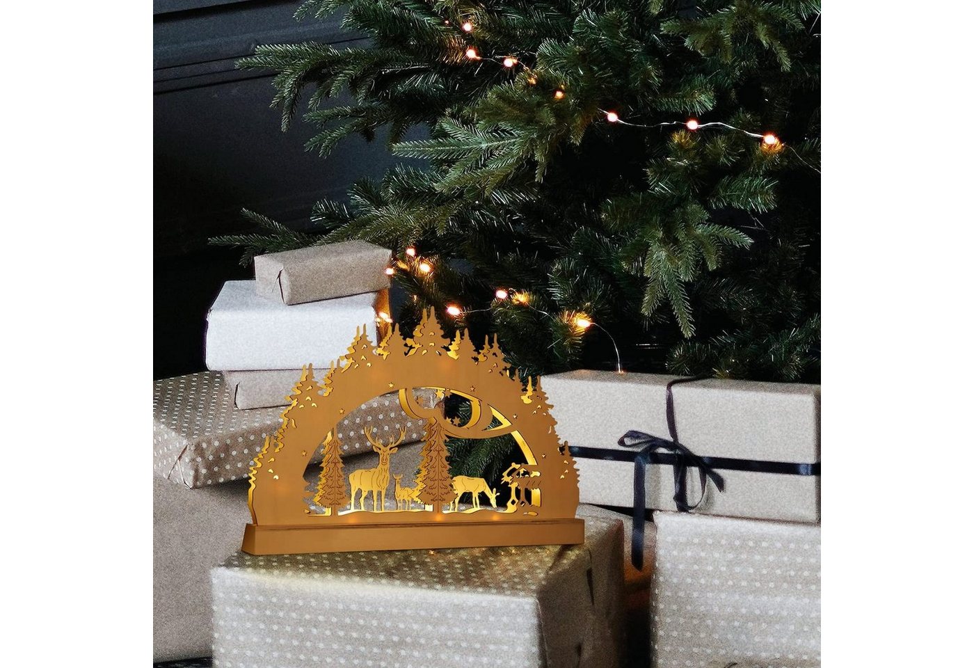 Salcar LED Lichterbogen LED Schwibbogen Weihnachten Lichterbogen Batterie Weihnachtsdeko Innen, Dekoration aus Holz für Advent und Weihnachten mit 10 LEDs in Wa – Bild 3 von 5