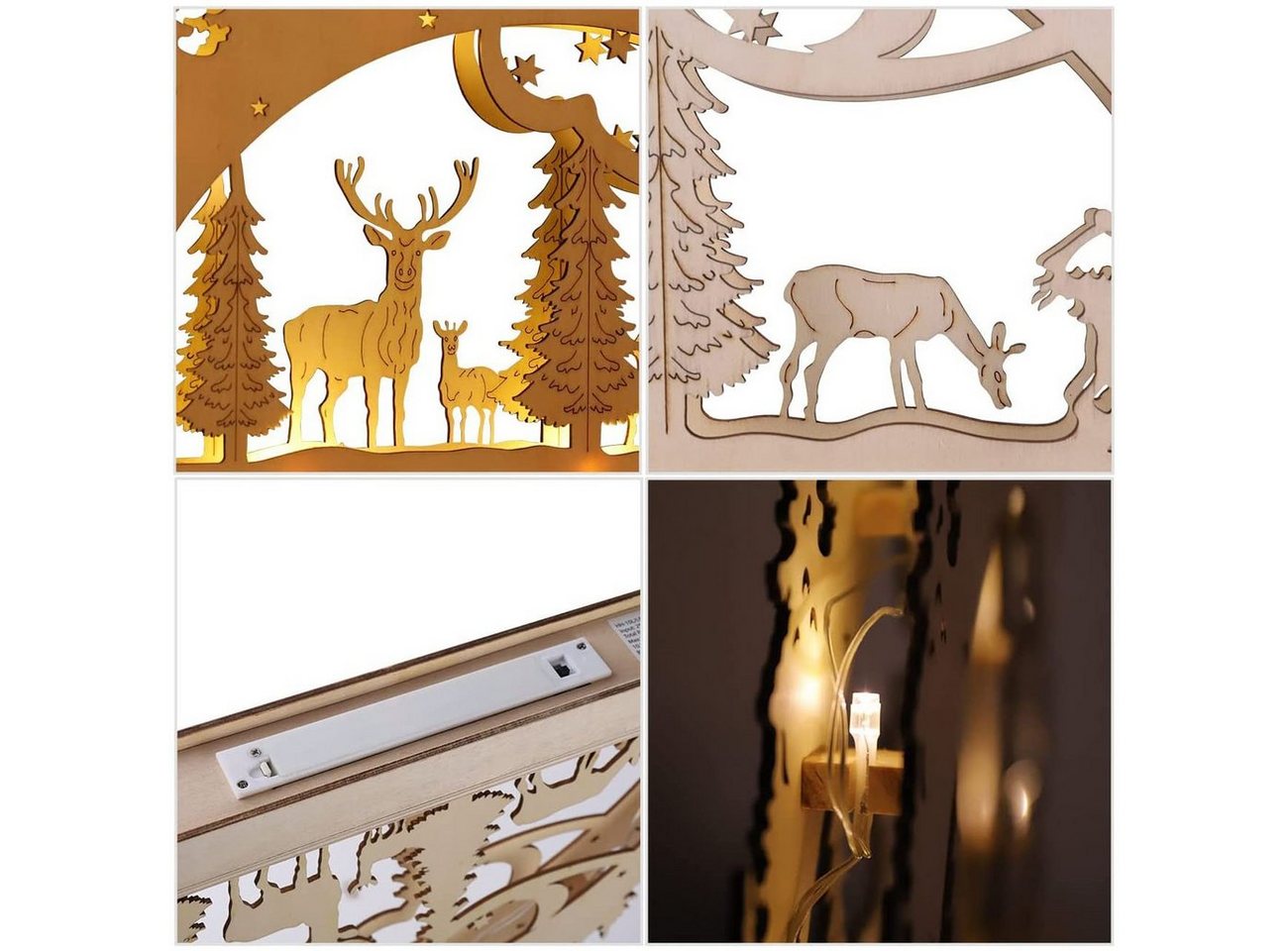 Salcar LED Lichterbogen LED Schwibbogen Weihnachten Lichterbogen Batterie Weihnachtsdeko Innen, Dekoration aus Holz für Advent und Weihnachten mit 10 LEDs in Wa – Bild 5 von 5