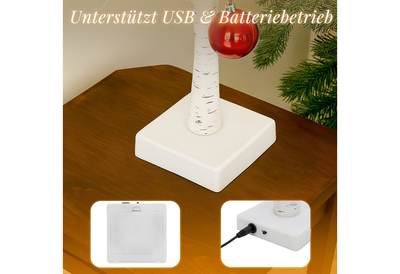 Salcar LED-Lichterkette LED Baum Lichter Warmweiß Weihnachten LED Birkenbaum, 2PCS 60cm LED Lichterbaum Innen mit 24 LEDs Licht – Bild 5 von 5
