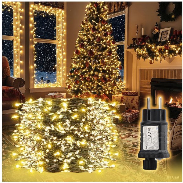 Salcar LED-Lichterkette LED-Lichterkette Aussen Cluster Weihnachtslichterkette Warmweiß, 5M-200 LEDs, 8 Modi, Timer & Memory für Weihnachtsdeko Innen & Außen