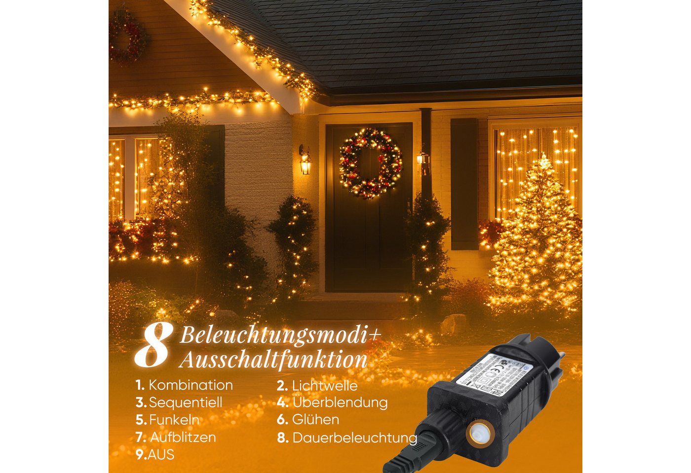 Salcar LED-Lichterkette LED-Lichterkette Aussen Cluster Weihnachtslichterkette Warmweiß, 5M-200 LEDs, 8 Modi, Timer & Memory für Weihnachtsdeko Innen & Außen – Bild 2 von 5