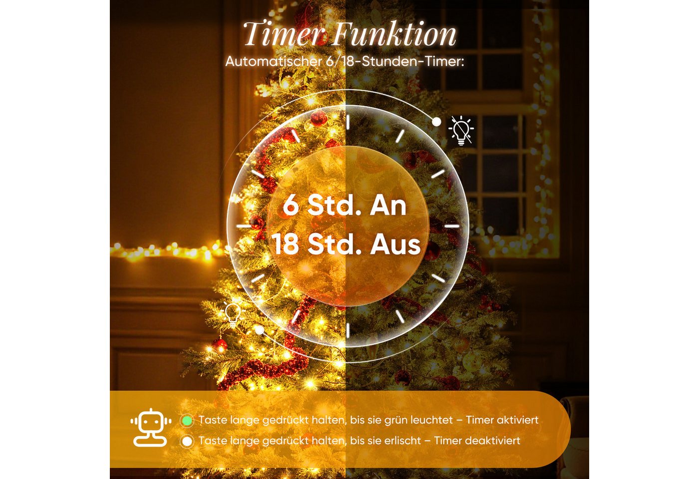 Salcar LED-Lichterkette LED-Lichterkette Aussen Cluster Weihnachtslichterkette Warmweiß, 5M-200 LEDs, 8 Modi, Timer & Memory für Weihnachtsdeko Innen & Außen – Bild 3 von 5