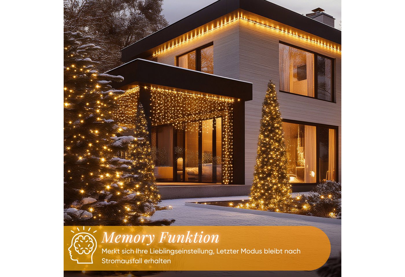 Salcar LED-Lichterkette LED-Lichterkette Aussen Cluster Weihnachtslichterkette Warmweiß, 5M-200 LEDs, 8 Modi, Timer & Memory für Weihnachtsdeko Innen & Außen – Bild 4 von 5