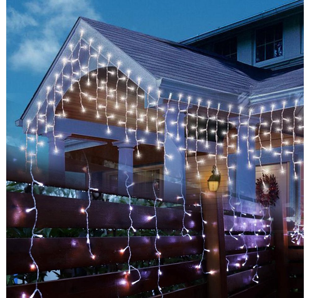 Salcar LED-Lichtervorhang LED Lichterkette Eisregen Lichtervorhang Weihnachtsdeko Aussen 8 Modi, 2m, 80er LED Lichtervorhang, Kaltweiß – Bild 2 von 5