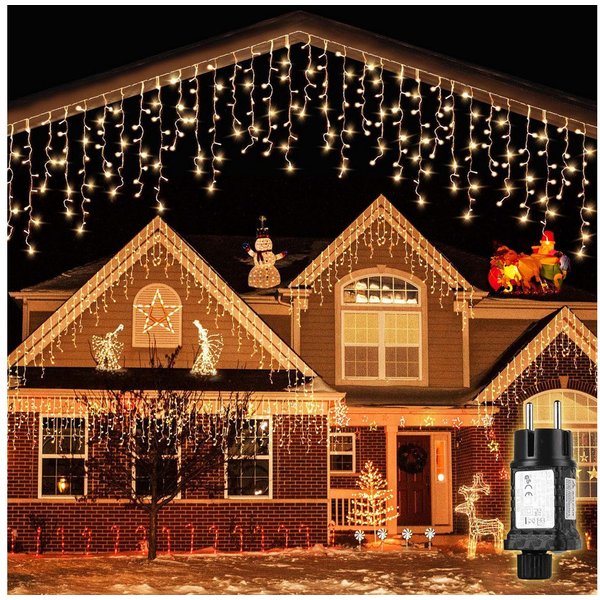 Salcar LED-Lichtervorhang LED Lichterkette Eisregen Lichtervorhang Weihnachtsdeko Aussen 8 Modi, 2m, 80er LED Lichtervorhang, Warmweiß