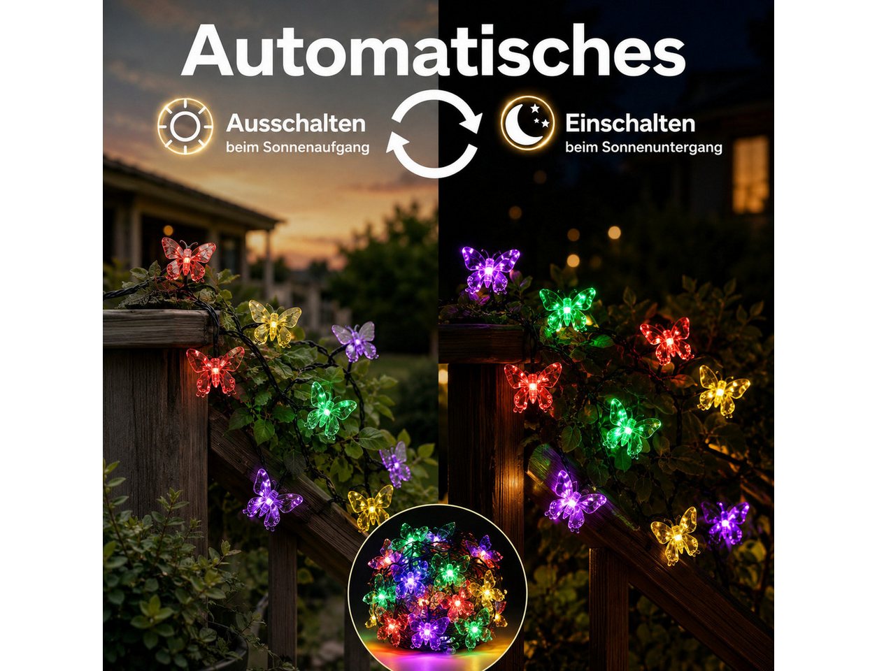 Salcar LED Solarleuchte LED Solarleuchten Außen Schmetterlinge Solarlicht Weihnachtsdeko, LED fest integriert, Bunt, 5M 20 LED – Bild 4 von 5