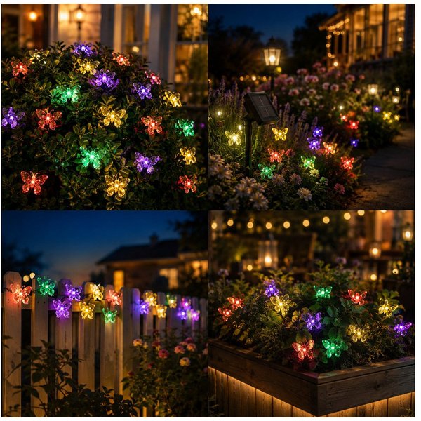 Salcar LED Solarleuchte Solarleuchten Garten Schmetterlinge Lichterkette Weihnachtsdeko, 5M 20 LED Bunt für Garten, Bäume, Terrasse, Weihnachten, Partys