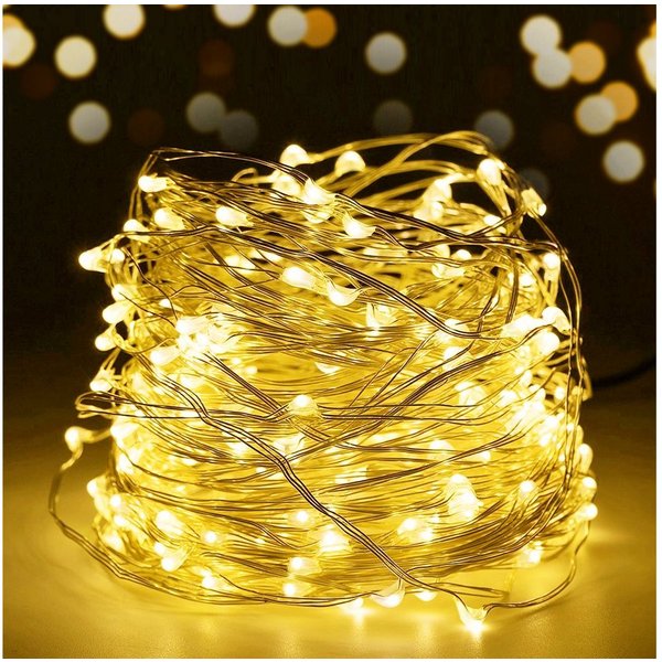 Salcar Lichterkette LED Kupfer Lichterkette Weihnachtsbeleuchtung für Innen & Außen Deko, 10m 100 LED Silberfarbener-Kupferdraht, USB, Warmweiß