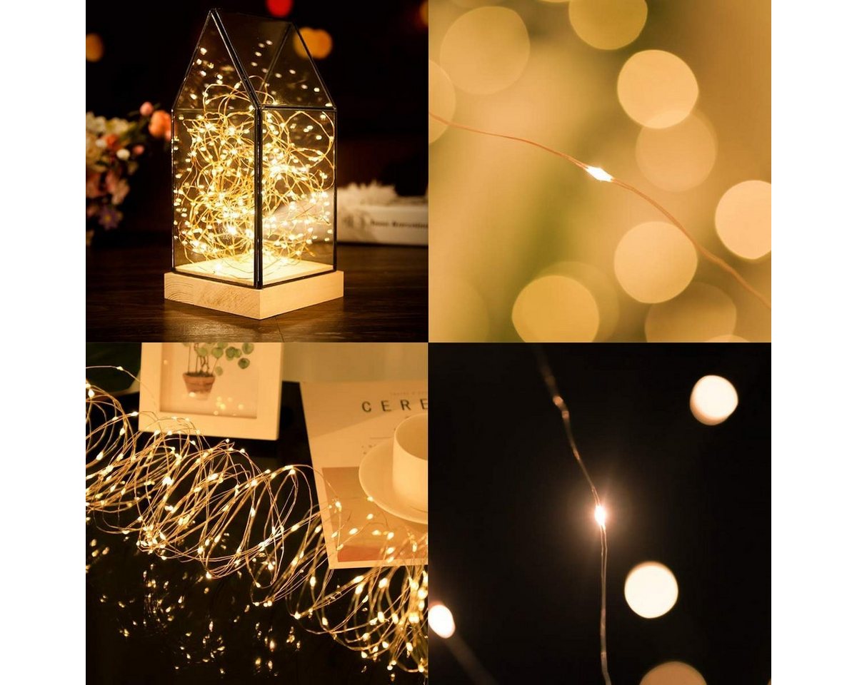 Salcar Lichterkette LED Kupfer Lichterkette Weihnachtsbeleuchtung für Innen & Außen Deko, 10m 100 LED Silberfarbener-Kupferdraht, USB, Warmweiß – Bild 3 von 5