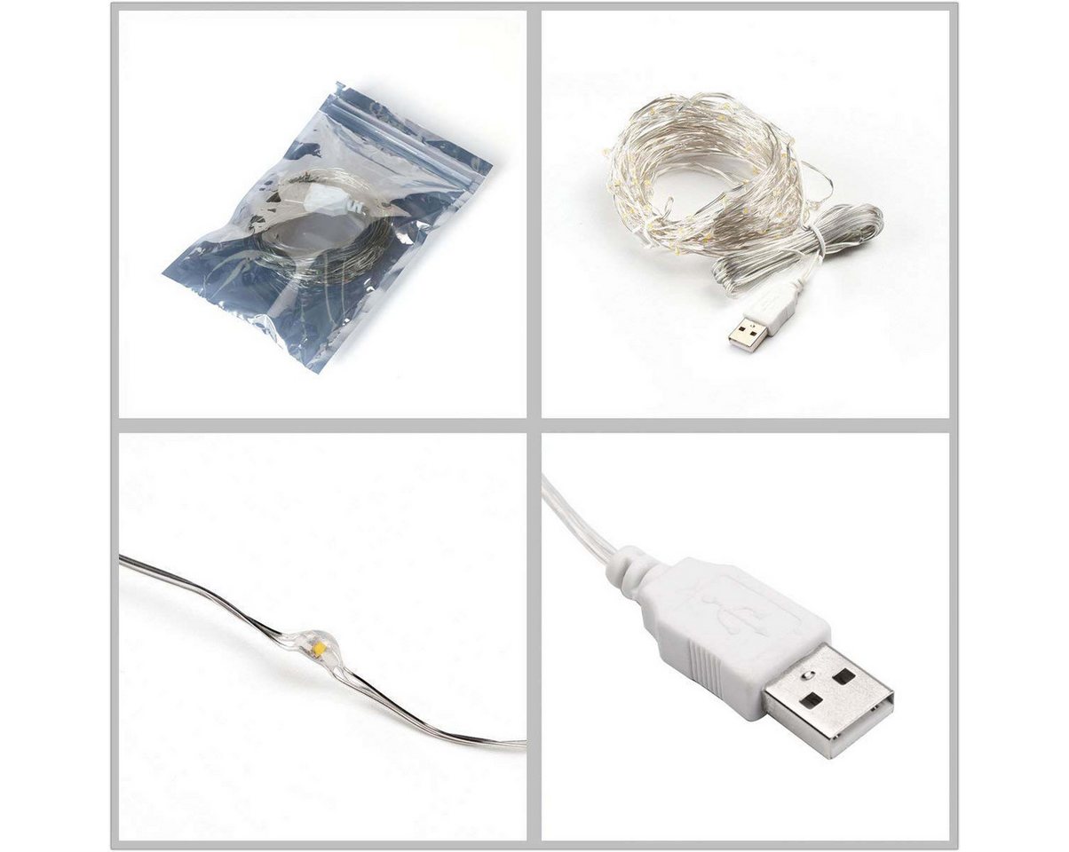 Salcar Lichterkette LED Kupfer Lichterkette Weihnachtsbeleuchtung für Innen & Außen Deko, 10m 100 LED Silberfarbener-Kupferdraht, USB, Warmweiß – Bild 4 von 5