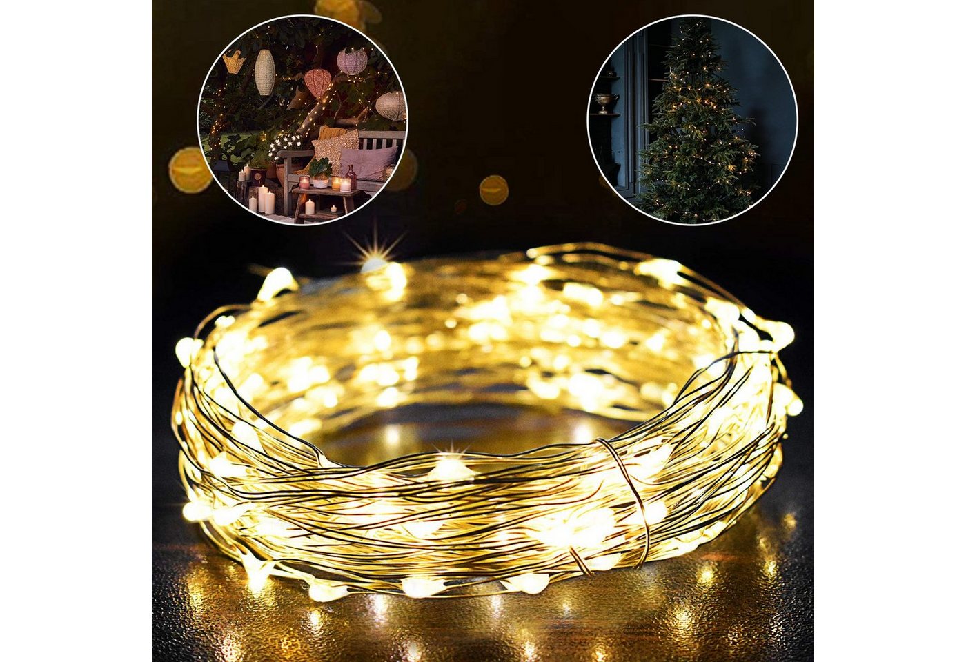Salcar Lichterkette LED Kupfer Lichterkette Weihnachtsbeleuchtung für Innen & Außen Deko, 10m 100 LED Silberfarbener-Kupferdraht, USB, Warmweiß – Bild 5 von 5