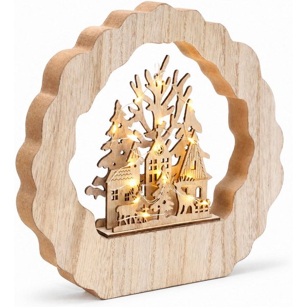 Salcar Schwibbogen LED aus Holz, 3D Weihnachtsdeko,Lichterbogen Weihnachtsdorf, Dekoration aus Holz für Advent und Weihnachten mit 20 LEDs in Warmweiß