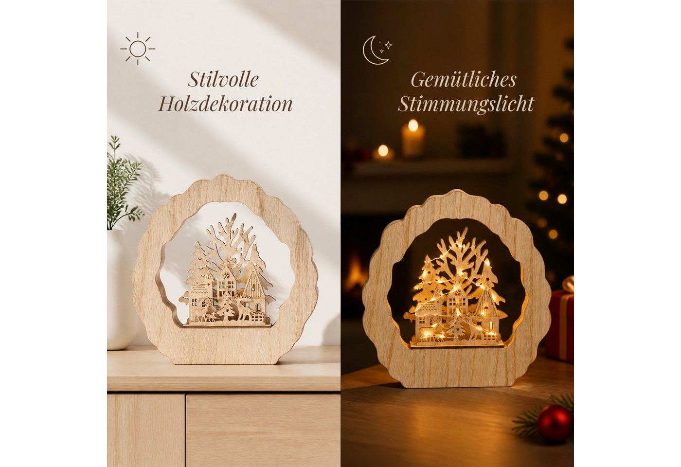 Salcar Schwibbogen LED aus Holz, 3D Weihnachtsdeko,Lichterbogen Weihnachtsdorf, Dekoration aus Holz für Advent und Weihnachten mit 20 LEDs in Warmweiß – Bild 2 von 5