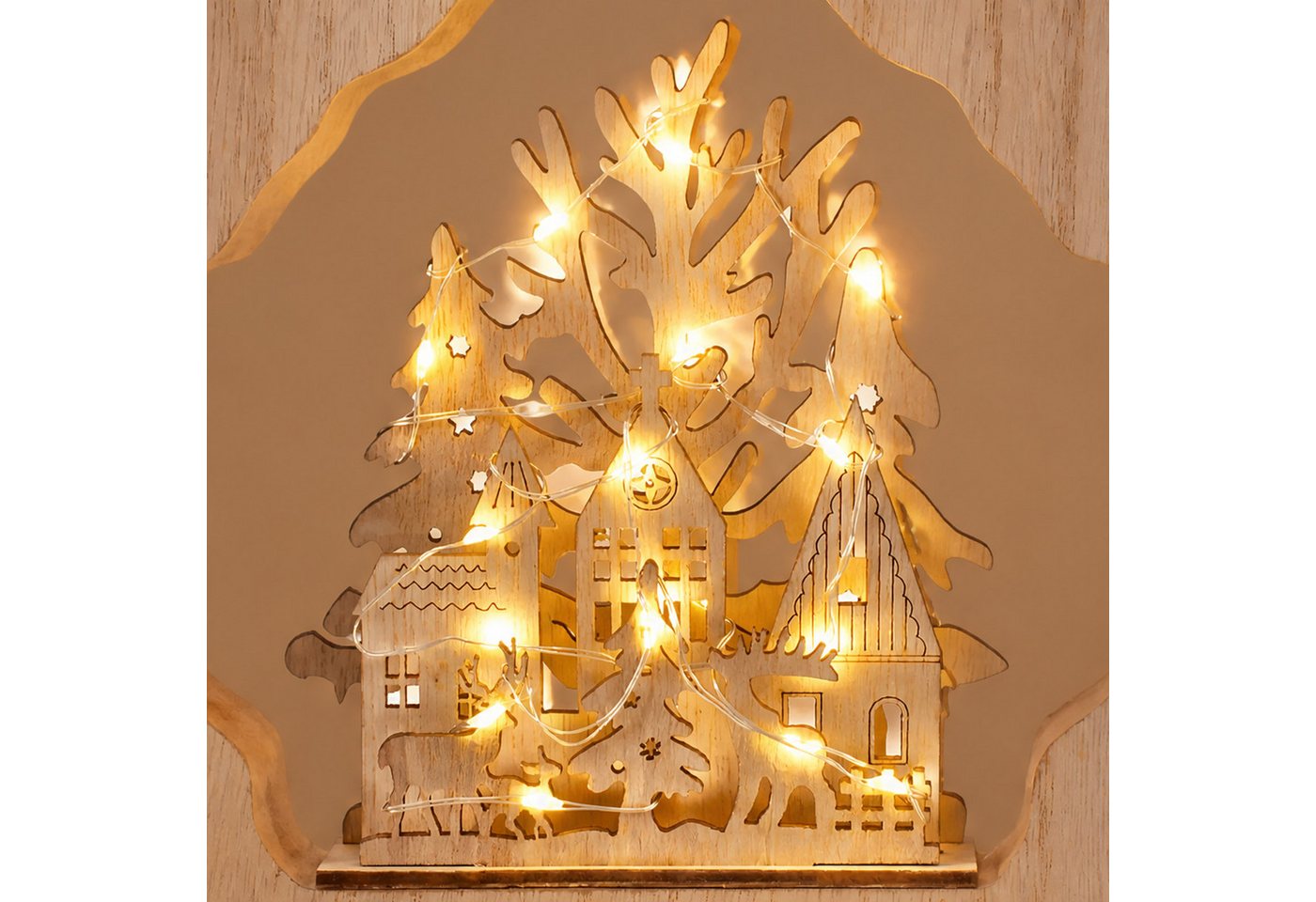 Salcar Schwibbogen LED aus Holz, 3D Weihnachtsdeko,Lichterbogen Weihnachtsdorf, Dekoration aus Holz für Advent und Weihnachten mit 20 LEDs in Warmweiß – Bild 4 von 5