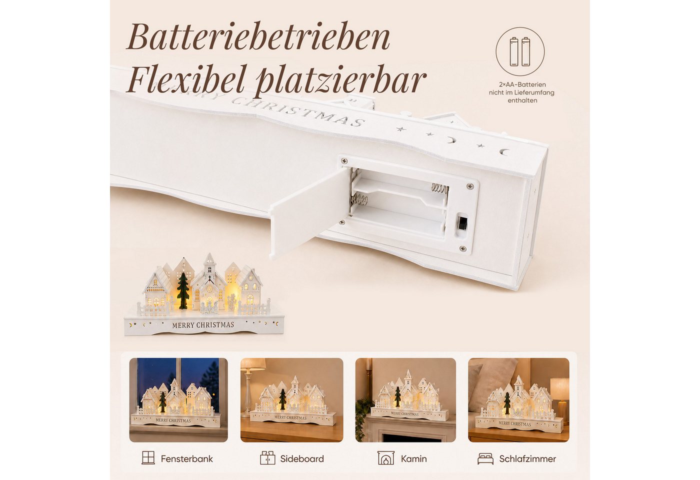 Salcar Schwibbogen LED aus Holz, 3D Weihnachtsdeko,Lichterbogen Weihnachtsdorf, Dekoration aus Holz für Advent und Weihnachten mit 10 LEDs in Warmweiß – Bild 4 von 5