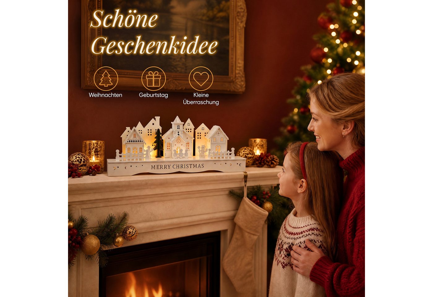Salcar Schwibbogen LED aus Holz, 3D Weihnachtsdeko,Lichterbogen Weihnachtsdorf, Dekoration aus Holz für Advent und Weihnachten mit 10 LEDs in Warmweiß – Bild 5 von 5
