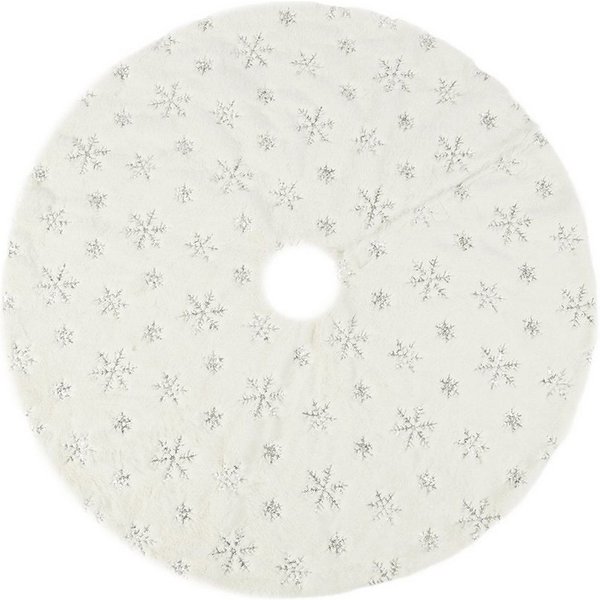 Salcar Weihnachtsbaumdecke Baumteppich Weihnachten Christbaumdecke Plüsch mit Schneeflocken, Weihnachtsdekoration, Weihnachtsbaumdecke mit silberfarbenen Deko