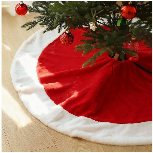 Salcar Weihnachtsbaumdecke Baumteppich Weihnachten Weihnachtsdeko Baumrock Rund Plüsche Rot Weiß, Weihnachtsbaumdecke, Christbaumschmuck, Christbaumdecke für Ge