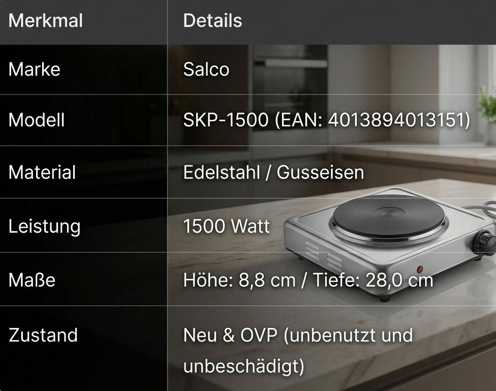 SALCO Einzelkochplatte SKP-1500 – Bild 5 von 5