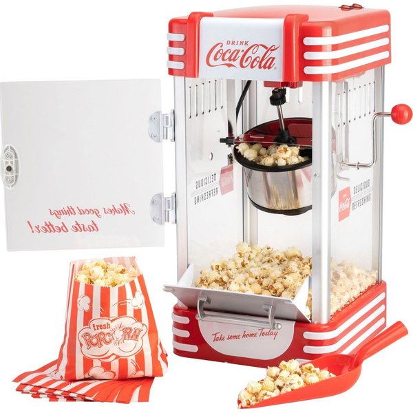 SALCO Popcornmaschine Coca-Cola SNP-27CC, Großer Zubereitungsbehälter von 60 ml mit integriertem Heizsystem