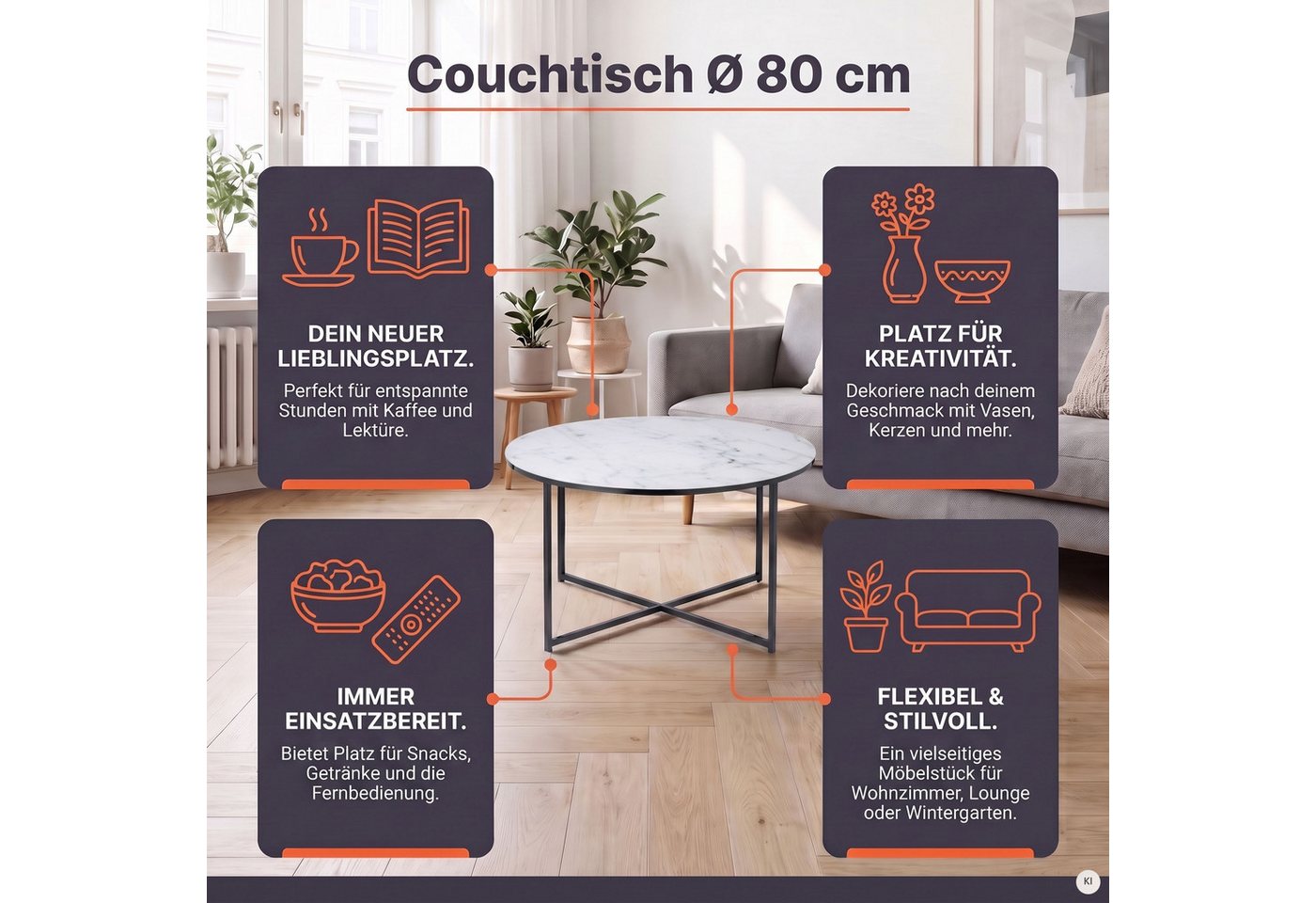 SalesFever Couchtisch Caorle Coffeetable im eleganten Stil, Elegantes Design mit Marmoroptik-Tischplatte – Bild 4 von 5