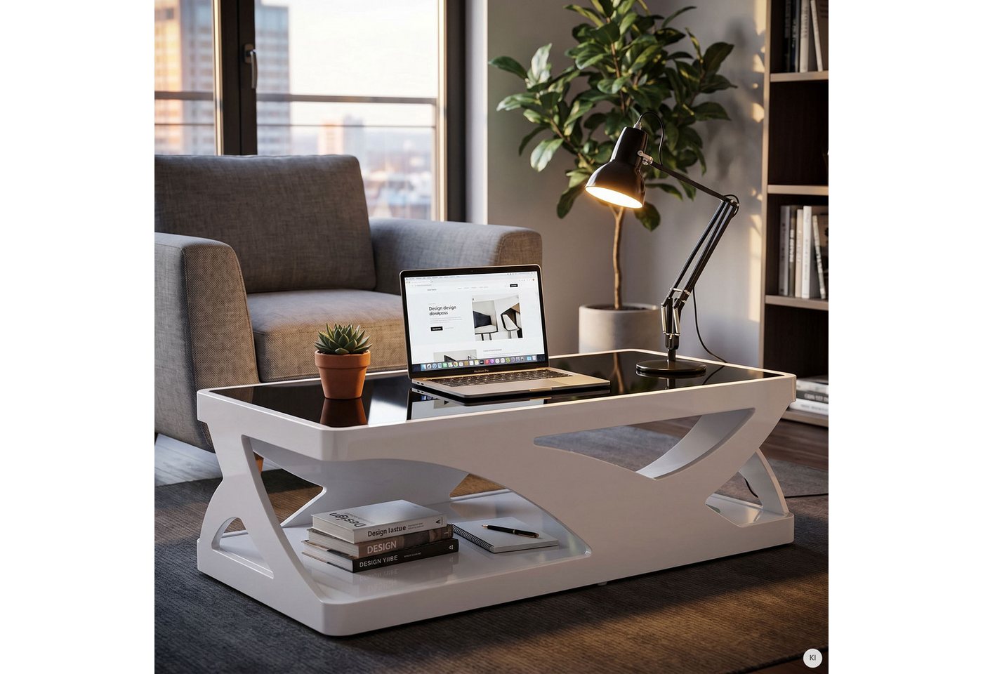 SalesFever Couchtisch Lacona Coffeetable mit stilvollem Aussehen, Schwarzglasplatte: Eleganz in Rechteck oder Quadrat – Bild 2 von 5