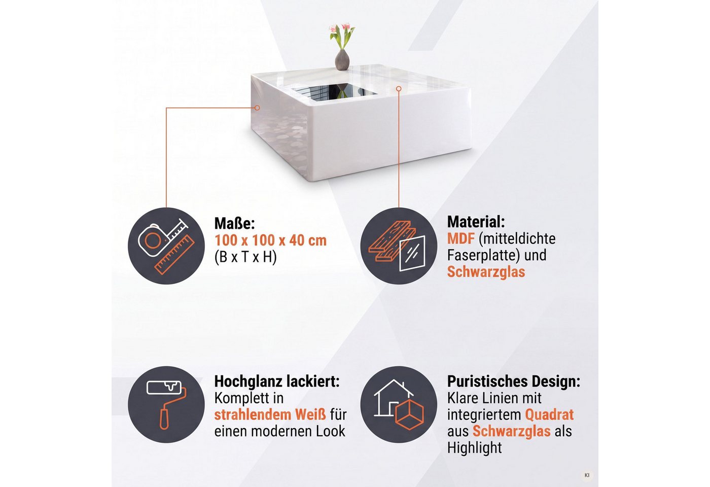 SalesFever Couchtisch Couchtisch mit Stil, Schwarzglas Quadrat: Eleganlt – Bild 3 von 5