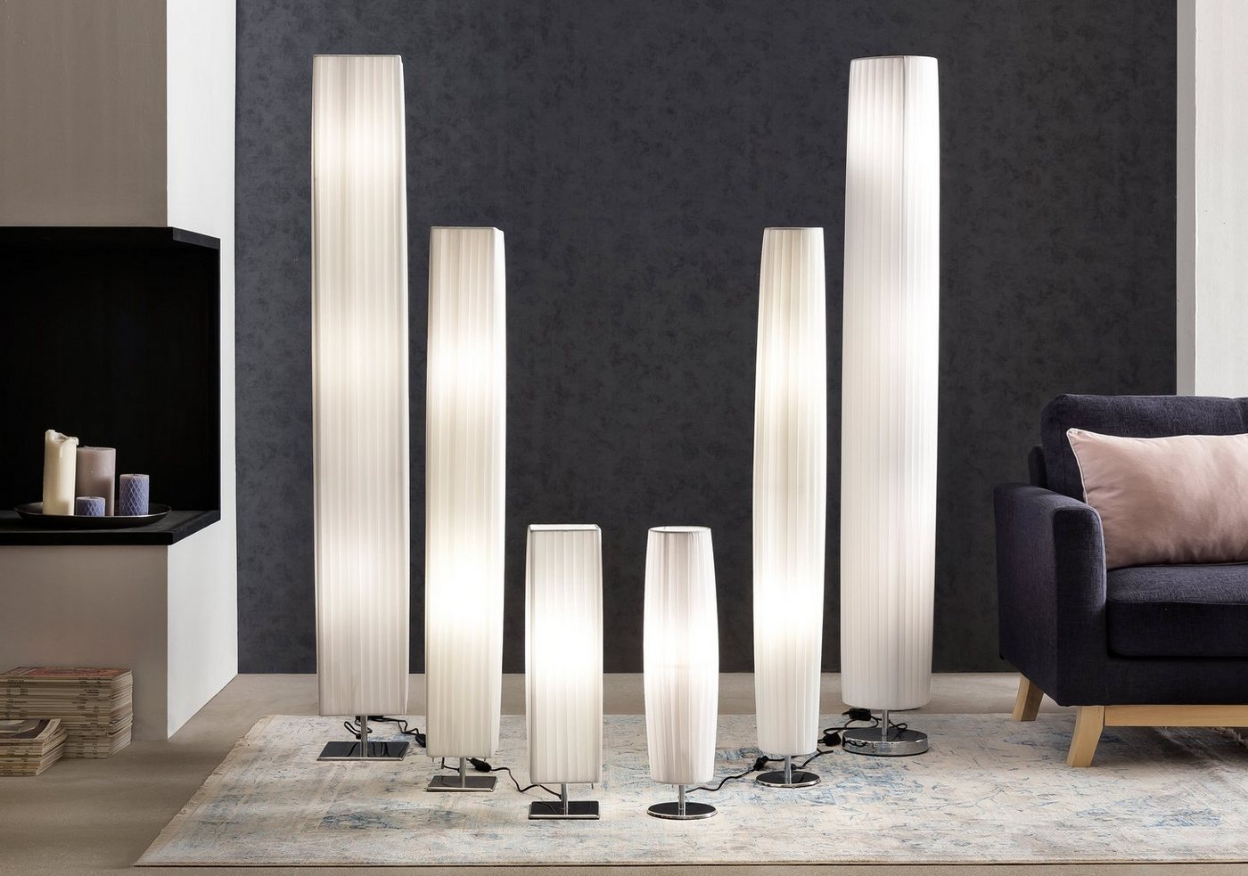 SalesFever Stehlampe Oliver Rundes Design mit Plissee-Schirm und Chromoptik, ohne Leuchtmittel, 2x E27 bis 40 W, 120 cm, Bodenleuchte mit Kippschalter – Bild 3 von 4