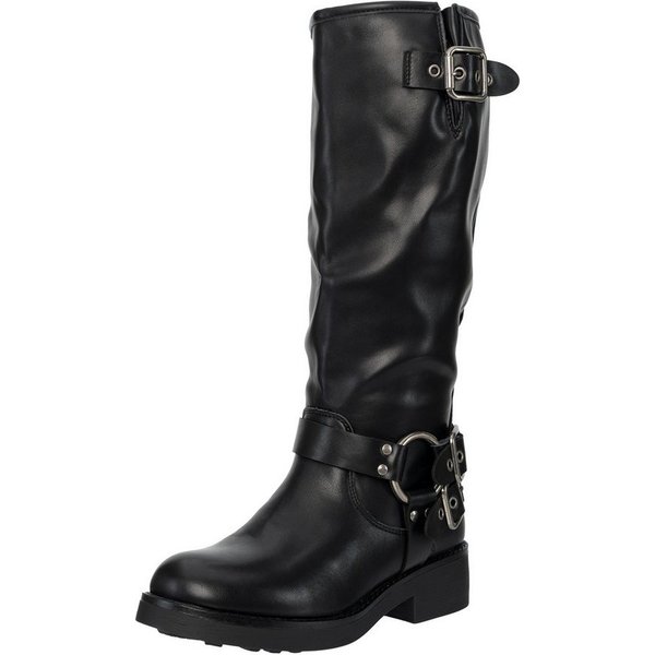 Salinyang Damen Biker Boots in Lederoptik mit Schnallen & Reißverschluss Stiefel