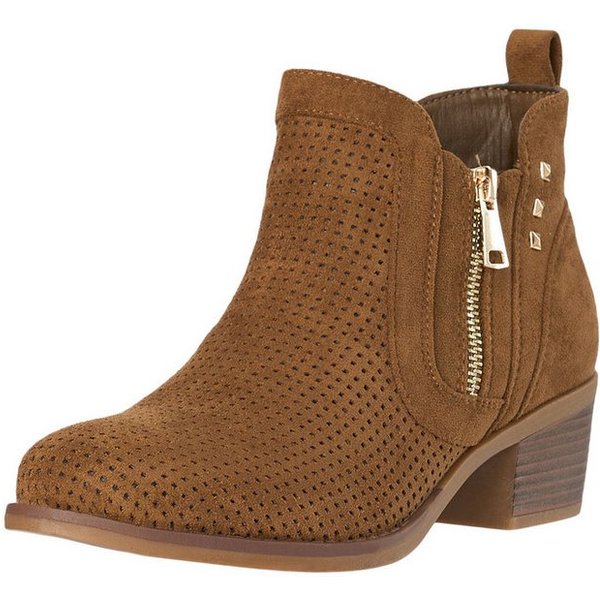 Salinyang Damen Chelsea Boots mit Lochstruktur, Zipper & Blockabsatz Stiefelette