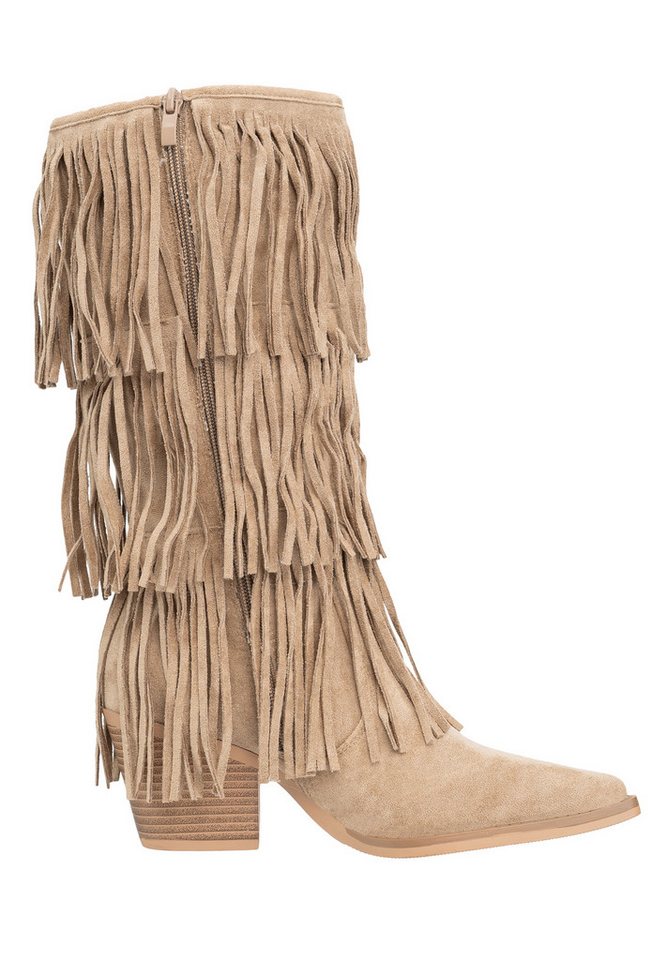 Salinyang Damen Westernstiefel mit Fransen, Blockabsatz und Reißverschluss Cowboystiefel – Bild 2 von 5