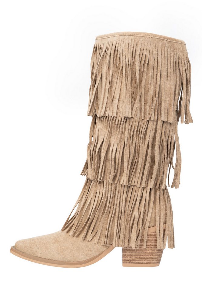Salinyang Damen Westernstiefel mit Fransen, Blockabsatz und Reißverschluss Cowboystiefel – Bild 3 von 5