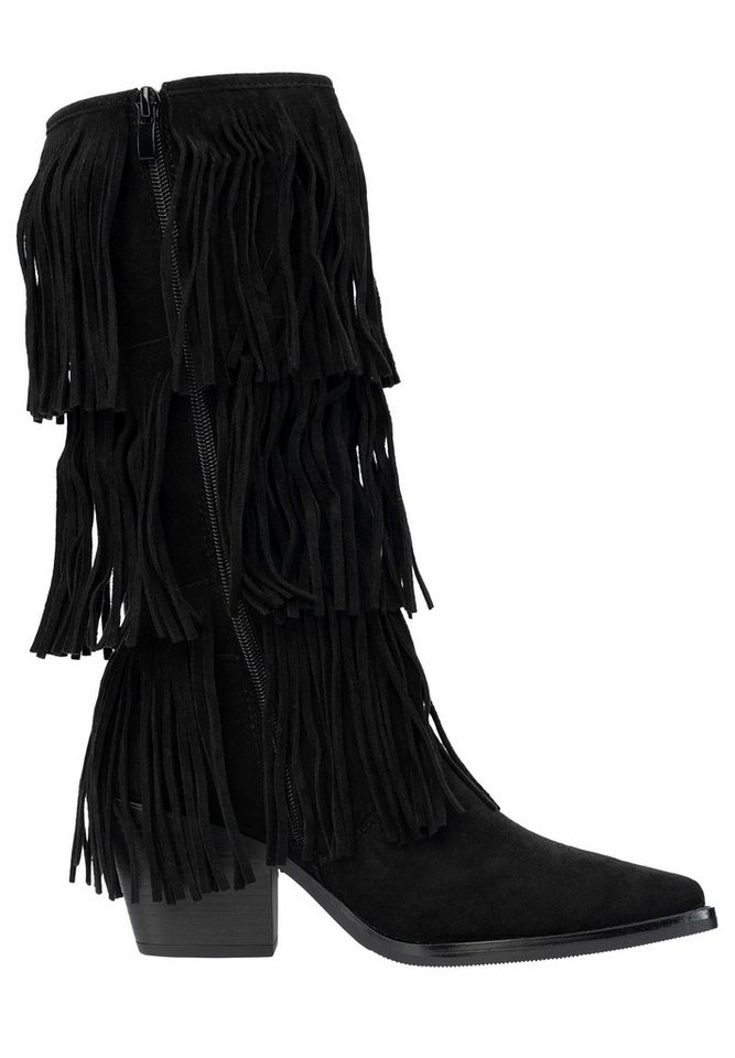 Salinyang Damen Westernstiefel mit Fransen, Blockabsatz und Reißverschluss Cowboystiefel – Bild 2 von 5