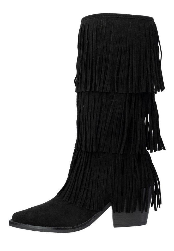 Salinyang Damen Westernstiefel mit Fransen, Blockabsatz und Reißverschluss Cowboystiefel – Bild 3 von 5